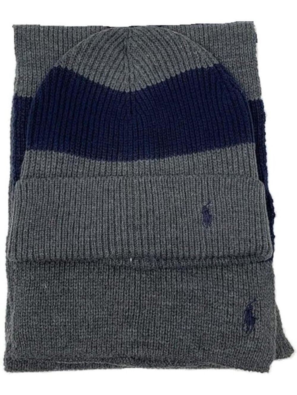 Stylish Men's 2-Piece Hat & Scarf Set - Cozy Winter Accessories, Navy/Grey